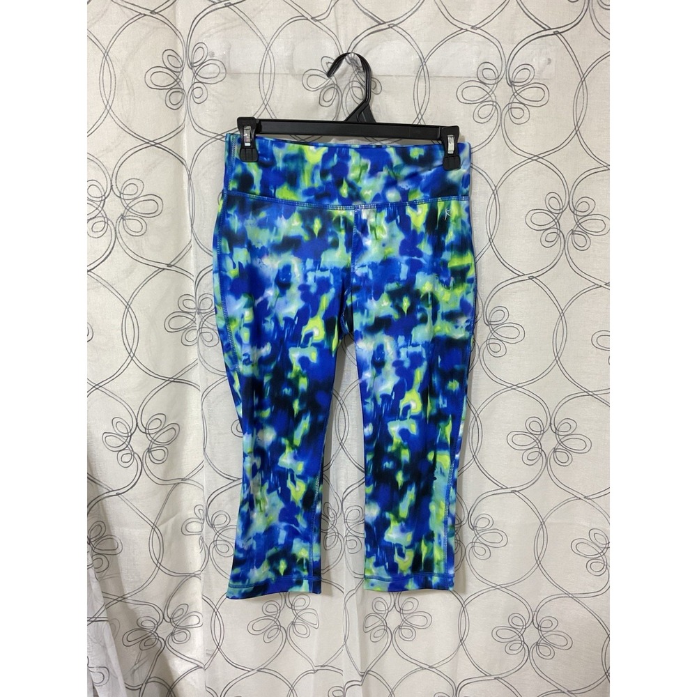 Women's Danskin Now Fitted Blue Green Tie-Dye Workout Capris Size XS (0-2)